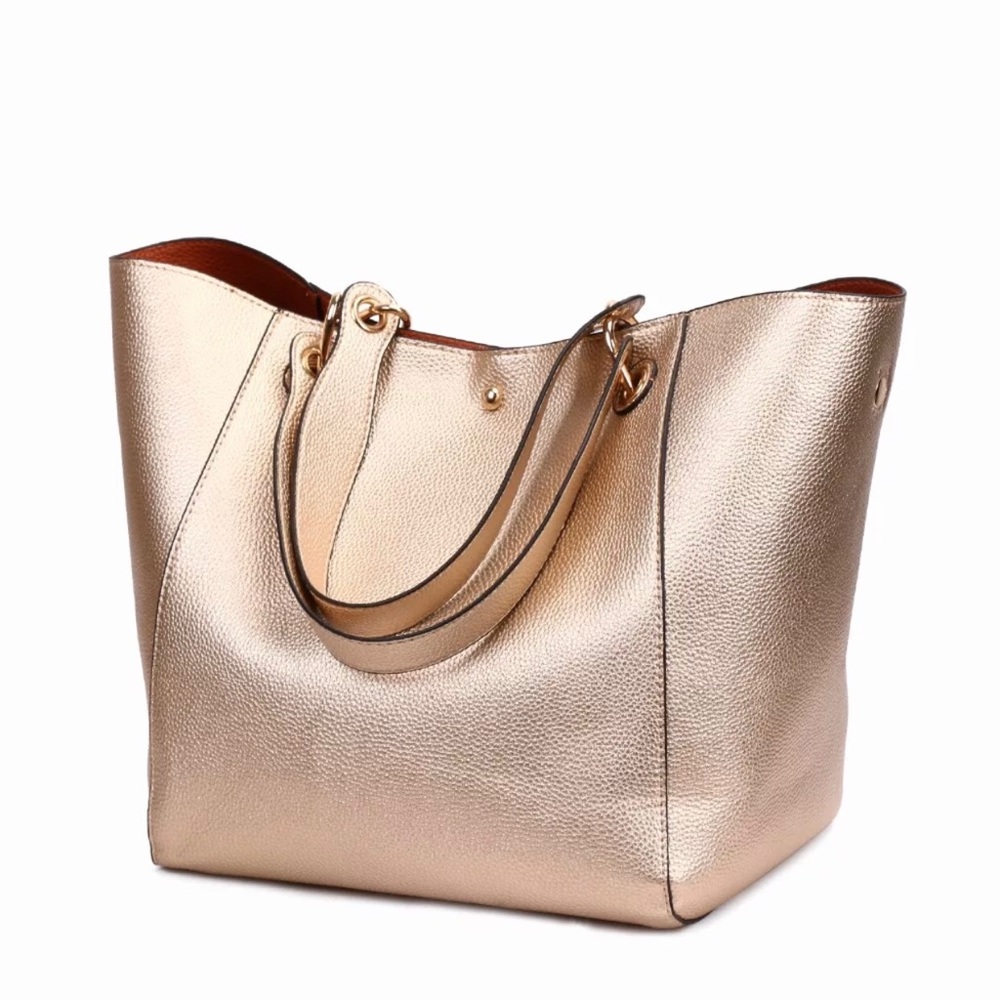 😁Gold: Large Vegan Pebbled Faux Leather Tote
